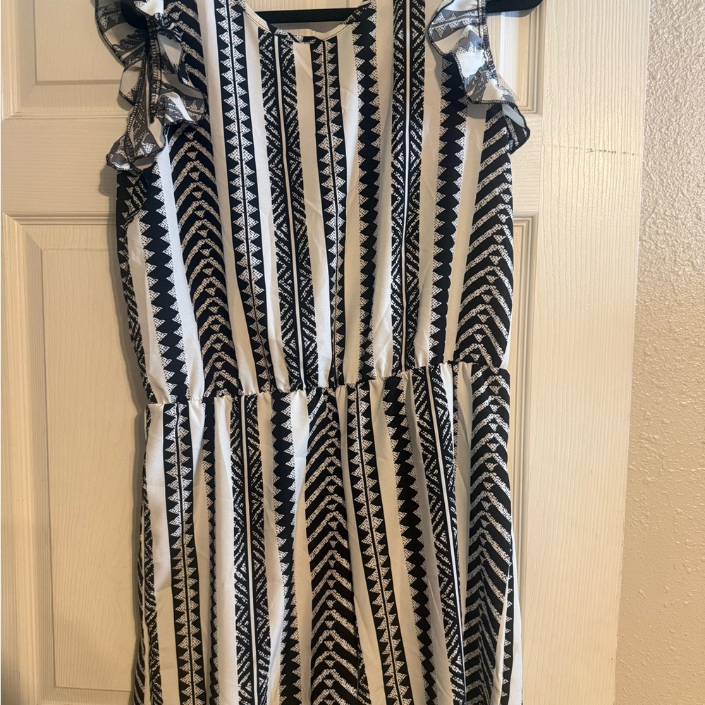 Black and White Patterned Women's Romper